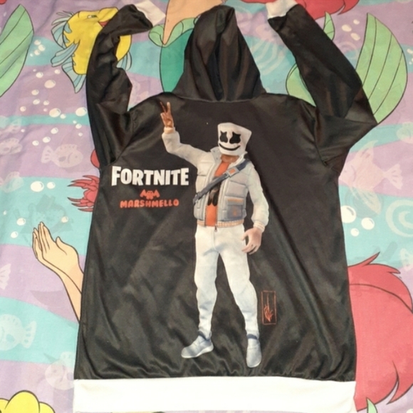 Fortnite Marshmello All Over Hoodie Hooded Sweatshirt Video Game - Picture 2 of 5